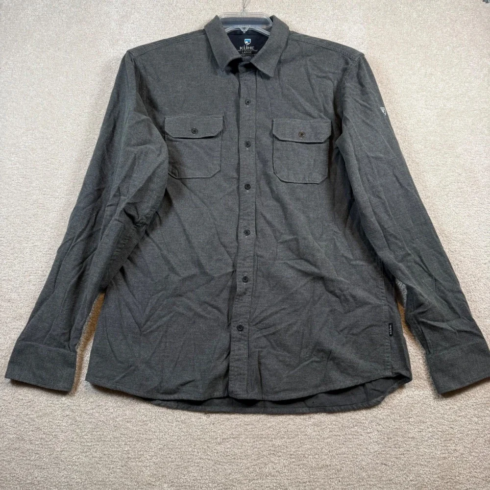 Kuhl Button Down Shirt Mens Large Grey‎ Long Sleeve Cotton Tencel Outdoor Pocket